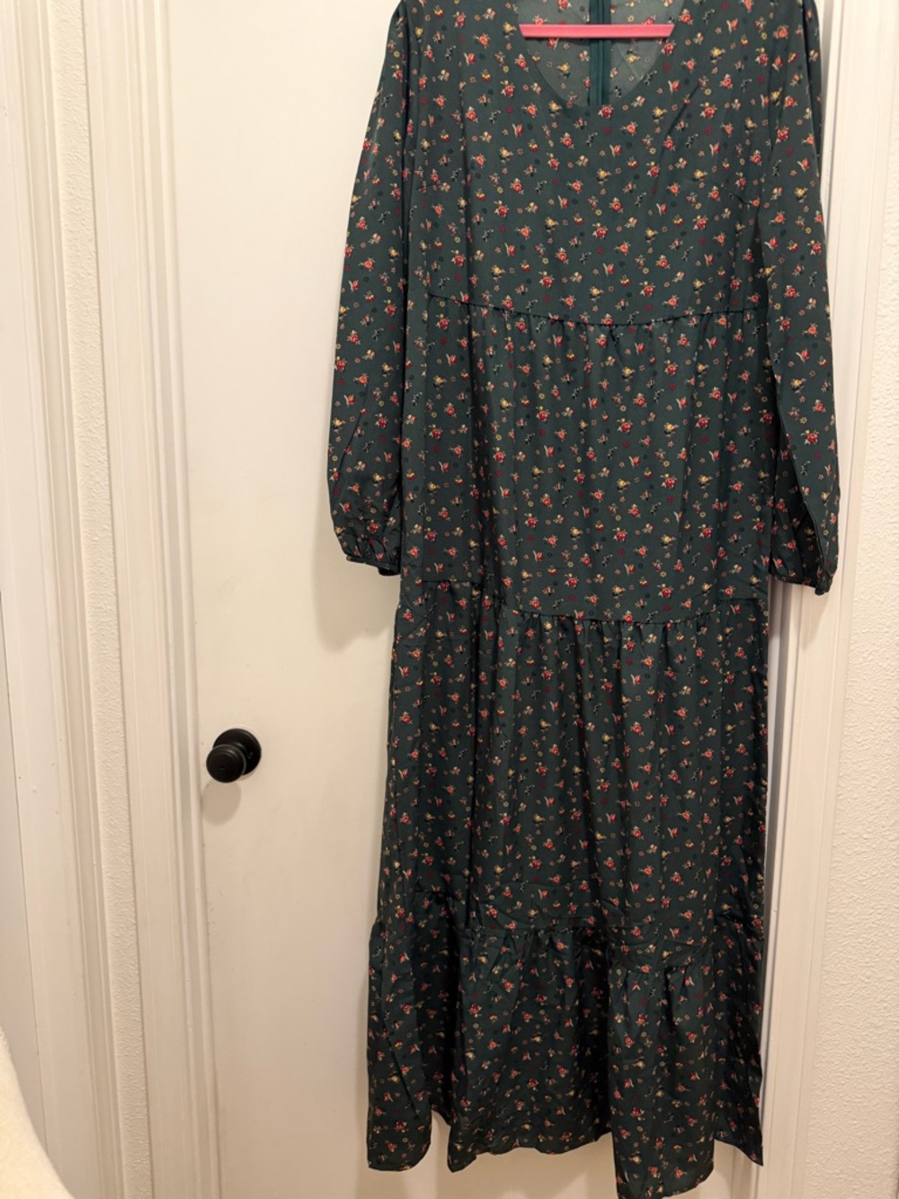 Long Sleeve Green Floral Maxi Dress